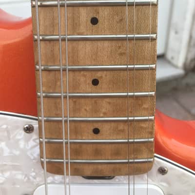 Ernie Ball Music Man Albert Lee SSS- Birdseye Maple- Pearl Orange-Hardcase image 10