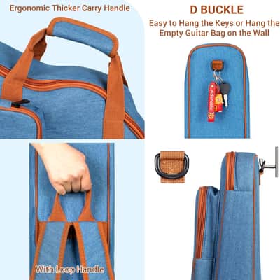 Acoustic Guitar Gig Bag 0.35inch Padded Guitar Bag Soft Denim Guitar Case with Three Large Storage Pockets Guitar Case Cover for 40 41 42 Inch Guitars image 3