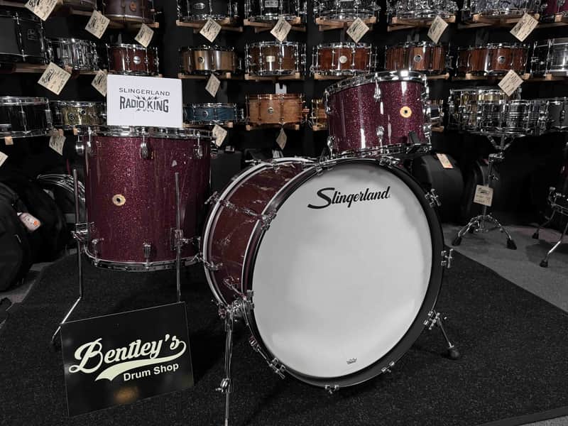~NEW!~ 2026 Slingerland RadioKing Mahogany/Poplar/Mahogany 3-Piece 13/16/22 Drum Kit Set in Maroon Glass Glitter with Nickel Hardware image 1