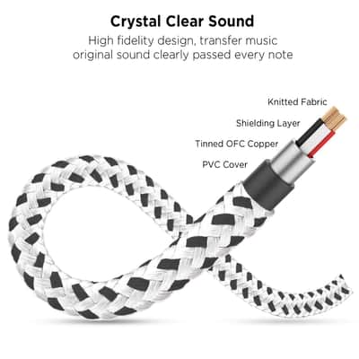 Headphone Splitter, Knitted 3.5mm Audio Splitter TRS 3-Pole Aux Splitter Cable for Headphones Earphones Speakers -Zebra White image 6