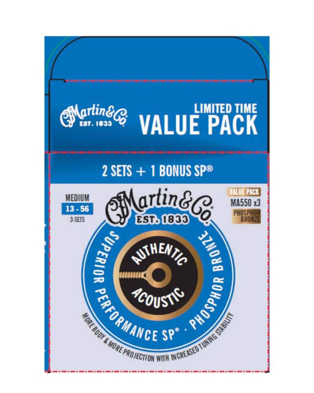 Martin Authentic Acoustic; Phosphor Bronze, Medium, 3PK, .013 image 1