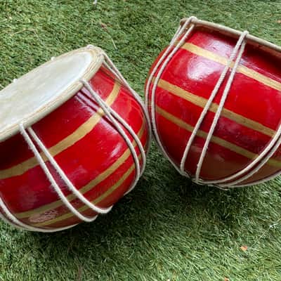 Earthenware Indian Tabla Drums Red Body Animal Rawhide image 1