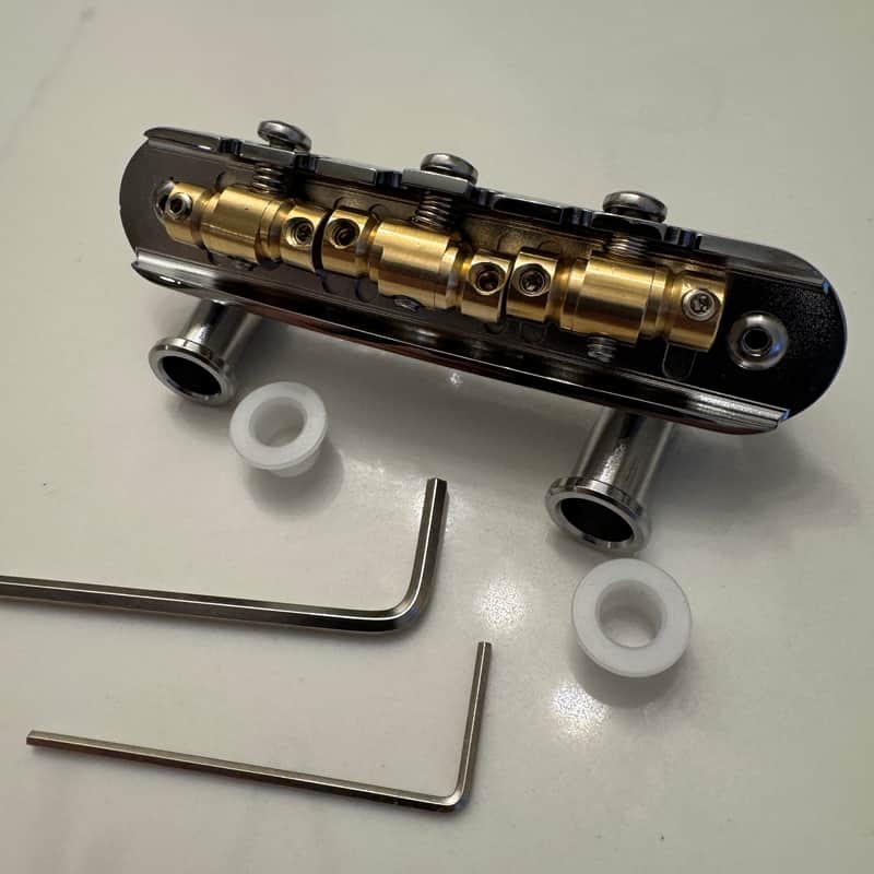 The Overpass “Goliath” Chrome Plated Brass Bridge with USA made Custom Raw Brass Saddles for Fender / Squier Jazzmaster / Jaguar / Mustang / Offset Guitar image 1