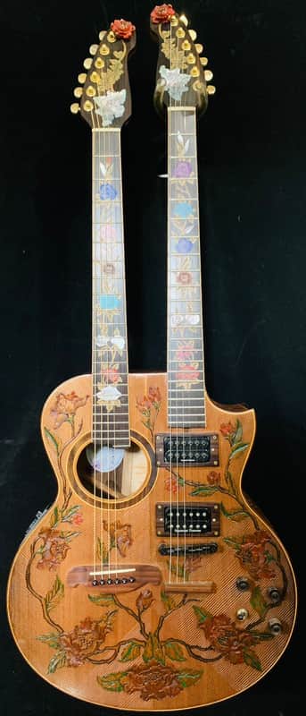 Blueberry Double Neck Acoustic & Electric Guitar -  Handmade with Seymour Duncan Pickups Built to Order in 90 Days image 1