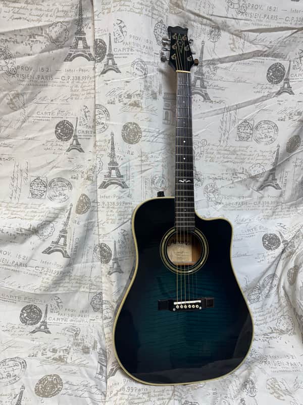 1980’s Alvarez 5081N Thin Body Dreadnaught Acoustic Electric in Blue Burst Flame image 1