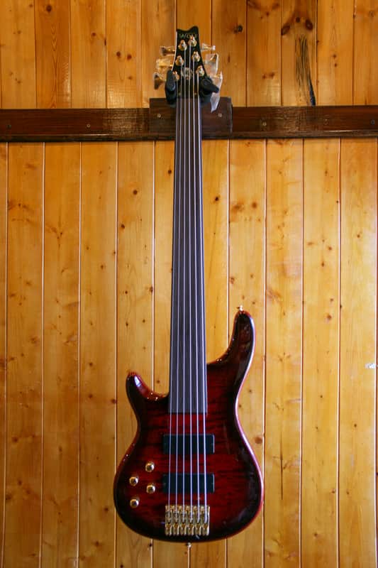 AIO Wolf KTB-6 6 String *Left-Handed *Fretless Bass - Red Burst image 1