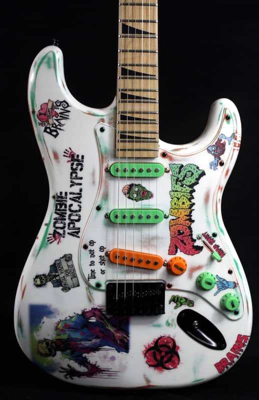Custom Painted and Upgraded Fender Squier Strat - Aged and Worn With Graphics and Matching Headstock image 1
