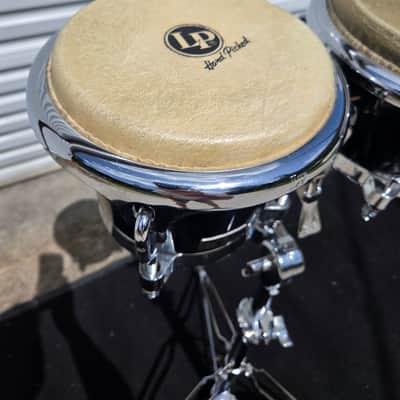 Latin Percussion Fiberglass Bongo Pair w/ Comfort Curve Rims, LP Stand, and Bag - Black (C020-6) image 4