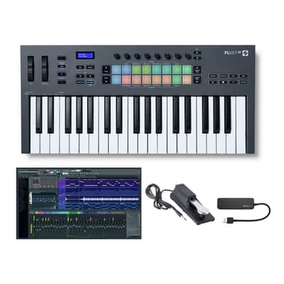 Novation FLkey 37 37-Key MIDI Keyboard Controller for FL Studio Bundle with Signature Bundle, Sustain Pedal and 4-Port USB 3.0 Hub