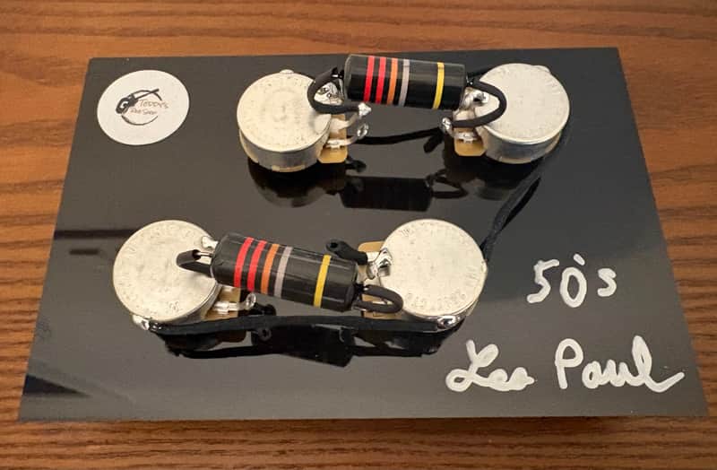 Gibson Les Paul 50s style wiring harness with new Bumblebee 0.022uF paper in oil capacitors and split long shaft pots image 1