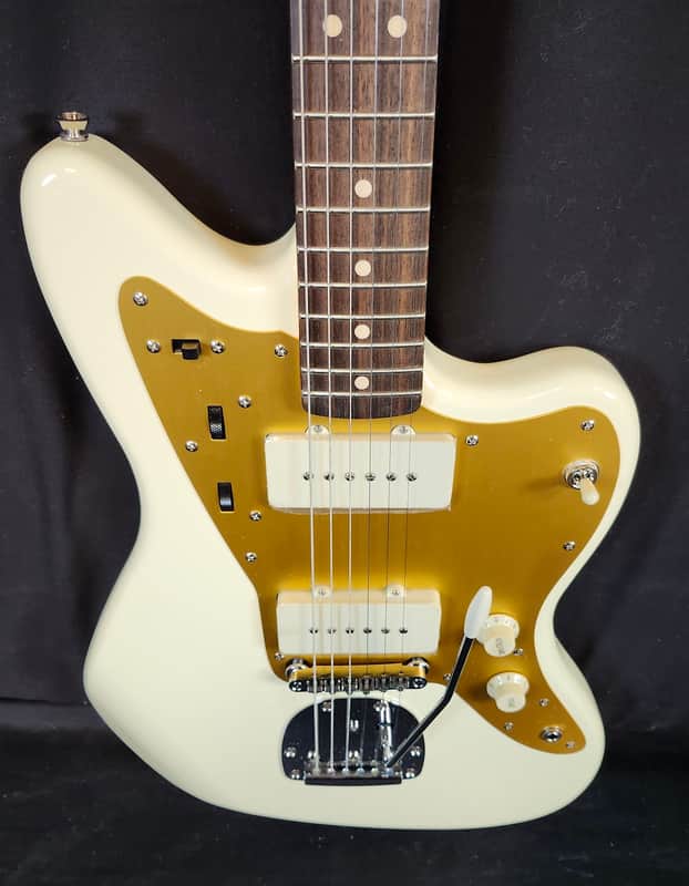 Squier J Mascis Jazzmaster, Laurel FB, Gold Anodized Pickguard, Vintage White image 1