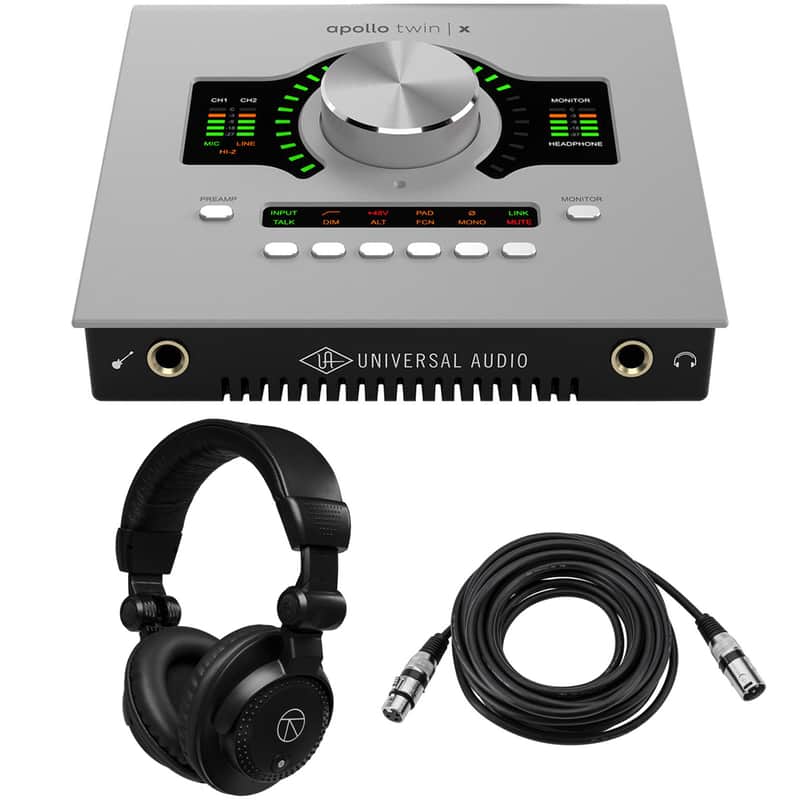 Universal Audio Apollo Twin X DUO Gen 2 Thunderbolt 3 Audio Interface, Bundle with TAPH100 Monitor Headphones and 25' Microphone Cable image 1