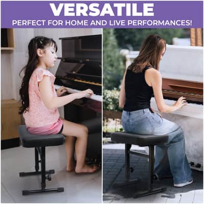 Liquid Stands Adjustable Piano Bench Stool - Black Padded Cushion for Musicians (PU Leather) image 6