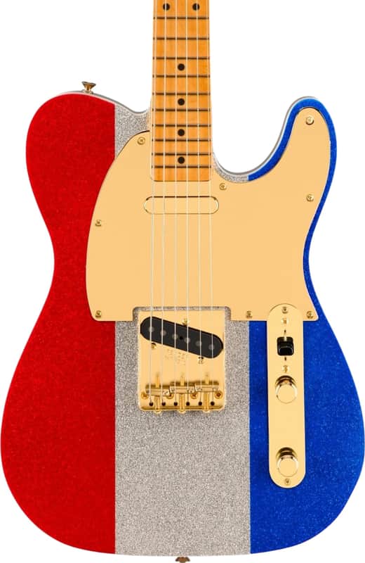 Fender Buck Owens Signature Telecaster Limited Edition Electric Guitar, Maple Fingerboard, Red Silver and Blue Sparkle