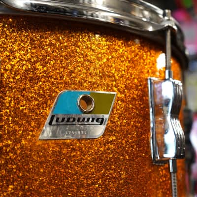 1970s USA Ludwig 6.5x14" Maple Snare Drum - Blue/Olive Badge - Gold Sparkle Wrap image 11