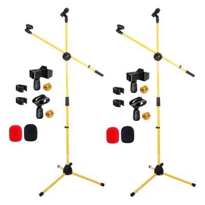 5 Core Dual Microphone Stand 2 Pack, Adjustable Tripod Floor Stand with Boom Arm, Yellow image 2