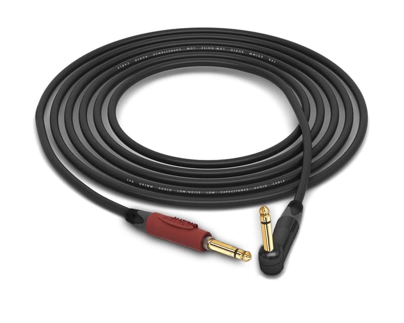 Grimm TPR Instrument Cable | Neutrik Gold Silent 1/4" TS to 90�� Right-Angle 1/4" TS | Black 2.5 Feet image 1