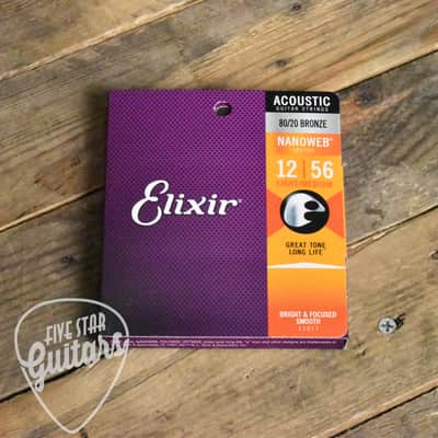 Elixir 11077 Nanoweb Coated 80/20 Bronze Acoustic Guitar Strings Light Medium 12-56 image 2