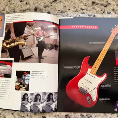 Fender Brochure Catalog 90s-2000s left-handed Stratocaster hardtail Fat American Standard paisley floral Strat Texas special American series telecaster American precision jazz bass five string hot rodded image 3