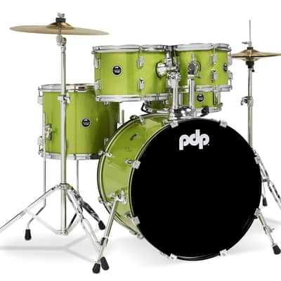 Pacific Drums Center Stage Complete Drumkit, 5 Drum Set, Electric Green Sparkle, 7x10, 8x12, 12x14 Floor, 14x20 Kick, 5x14 Snare (PDCE2015KTEL) image 1