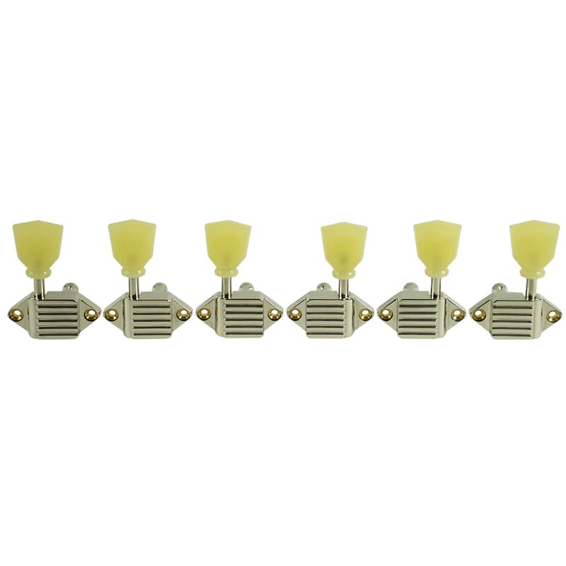 Kluson KVDW-3-N 3 Per Side Vintage Diecast Series Waffleback Tuning Machines - Nickel with Plastic Keystone Buttons image 1