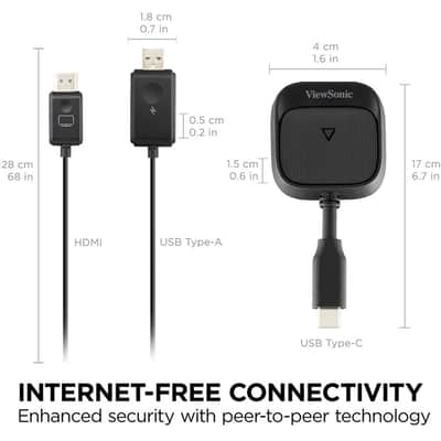 ViewSonic ViewShare WPD-900E Wireless Presentation System, RX with 802.11n (1T1R) + USB 2.0; TX with USB-C and up to 60W PD power input. Black image 6