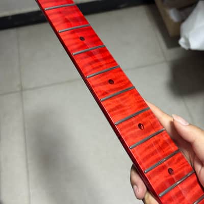 Red round gloss 22frets flame Maple electric Guitar neck for DIY parts image 3