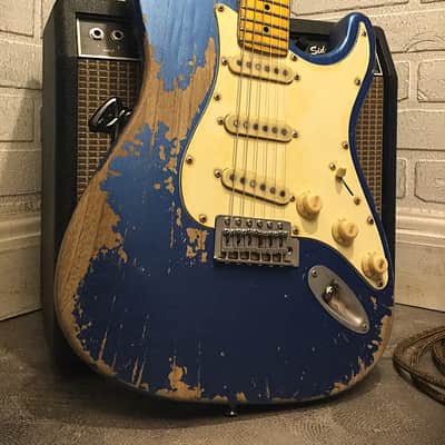 USA Relic Strat Style Electric Guitar Metallic Blue Nitro by Nate's Relic Guitars image 1