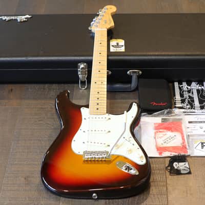 MINTY! 2014 Fender American Deluxe Stratocaster Plus Mystic 3-Color Sunburst w/ Personality Cards + COA OHSC image 1