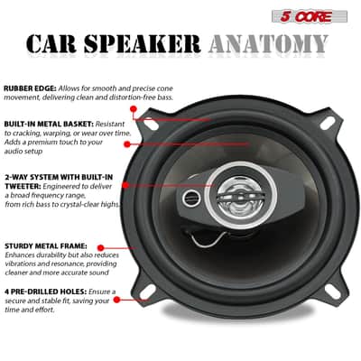 5Core Coaxial Car Door Speakers 5” Pair 350W 4Ohm 2 Way Component Subwoofer Audio w Super Tweeter image 6