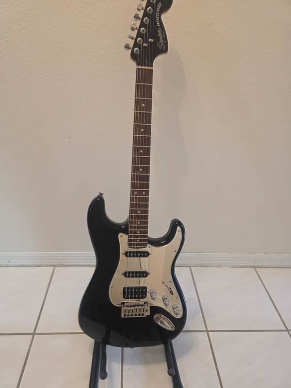 Squier Standard Stratocaster HSS Black and Chrome | Reverb