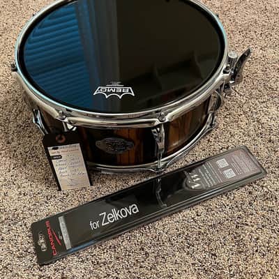 Like-New Daville (Doc Sweeney) Zebrawood/Wenge 14x6 stave snare, satin oil, Canopus wires, extra head, new extra wires image 12
