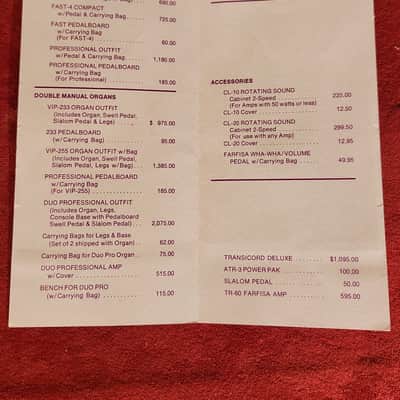 Vintage 1972 Farfisa Price List image 2