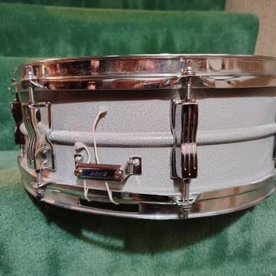 Ludwig L-404 Acrolite 5x14" 8-Lug Aluminum Snare Drum with Rounded Blue/Olive Badge 1979 - 1993 - Gray "Orange Peel" image 4