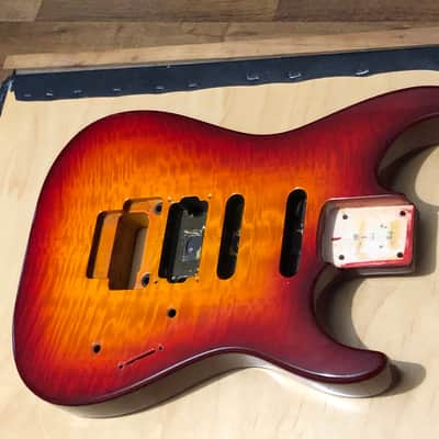 1989-91 Japan Charvel 375 Deluxe Exotic Flame Sunburst Guitar Body Floyd Ready image 2