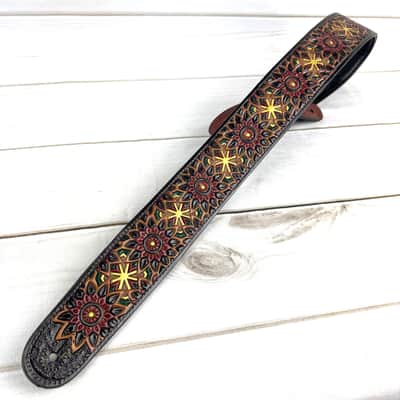 Walker And Williams WW-LIH-2 Hand Carved Premium Black And Brown Leather Strap With Gold Earth Zodiac Star Design image 14