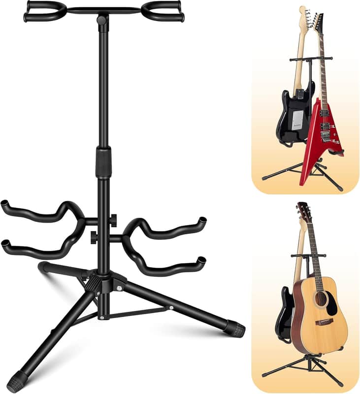 Guitar Stand Double Guitar Stand with Neck Holder Floor Stand Universal for Acoustic Electric Guitars Bass Banjos Folding Tripod Guitar Stands Holds 2 Guitars Together image 1