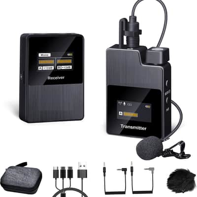 Wireless Microphone System for Cameras, Camcorders, Smartphones, Laptops, Compact Wireless Lavalier Lapel Microphone with Noise Reduction, Low Latency, Monitoring, Muting image 1