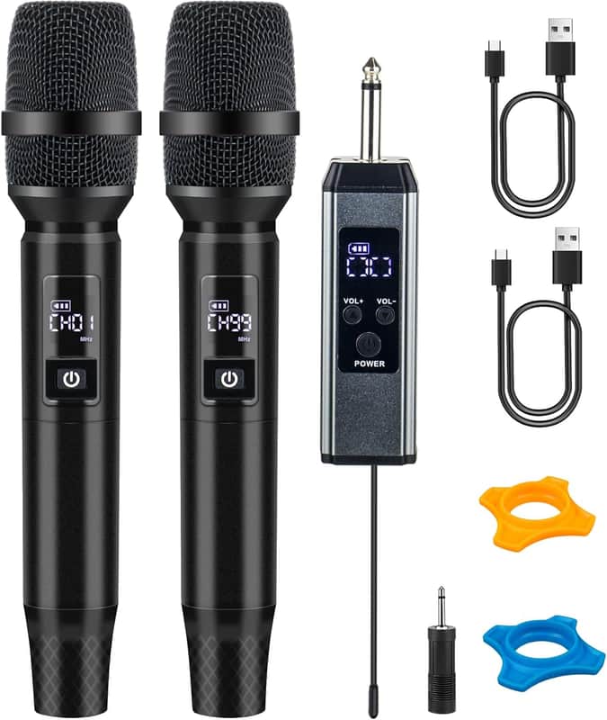 Wireless Microphones, Wireless Bluetooth Karaoke Microphone with Rechargeable Receiver(40H - 500 Ft Range), Karaoke Microphone Set for Singing, Wedding, DJ, Party, Speech, Church image 1