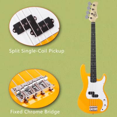 Glarry Yellow GP Electric Bass Guitar w/20W Amplifier image 7