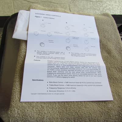 Sadowsky Owners Packet With Warranty, RoHS Compliance Letter, Diagram Of Bass Controls, & More image 3