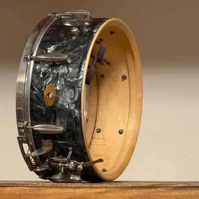 1950's Slingerland 5.5x14 Gene Krupa Radio King Black Diamond Pearl Snare Drum Solid Shell image 3
