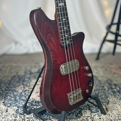 Offbeat Guitars "Hope" 30" Short Scale Bass in Red Diablo on Carved Top Spanish Cedar, Fralin Custom Big Single T-Bird Pickup, Varitone, Leo Quan Badass Hardware image 2