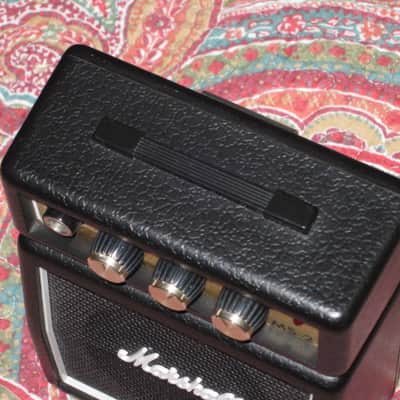 lite used Marshall MS-2, 1-watt battery powered Micro Stack Portable Amp Black, +Battery (can be powered w/ adapter, NOT included) H: 5.51", W: 4.33", D: 2.36", Volume, Tone, Clean/OD - Input Jack & 1/4" Headphone Jack, Belt Clip (MISSING battery cover) image 15