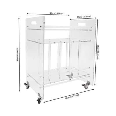 Clear Acrylic Record Player Stand with Wheels – Rolling Vinyl & CD Storage Table, 3-Tier Modern Cart image 2