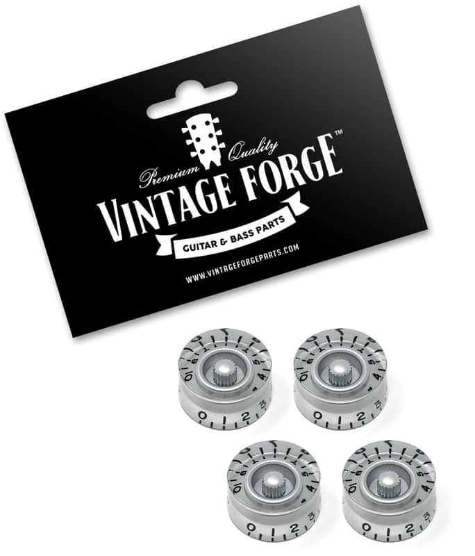 Silver Speed Knobs for Epiphone Les Paul Import Guitar (Set of 4) Fits 18 Coarse-Spline Alpha Pots image 1
