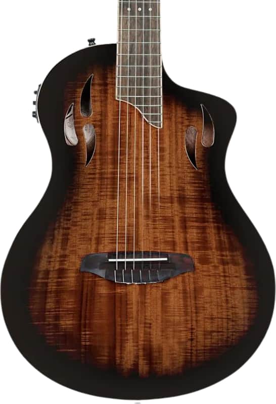 Ortega RTPDLX TourPlayer Series Thinline Acoustic-Electric Classical Guitar, Acacia Top, Gloss Burst image 1