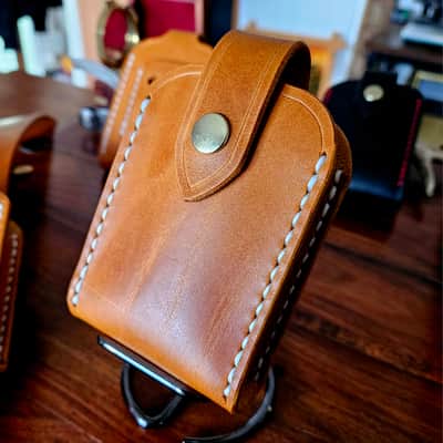 Guitar Wireless transmitter holster - handmade, hand stitched, vegetable tanned leather. image 7