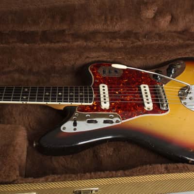 Fender  Jaguar Solid Body Electric Guitar (1965), ser. #105620, tweed hard shell case. image 19