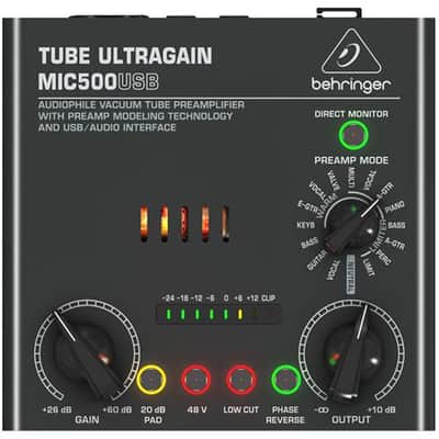 Behringer TUBE ULTRAGAIN MIC500USB Audiophile Vacuum Tube Preamplifier with Preamp Modeling Technology and USB/Audio Interface image 2